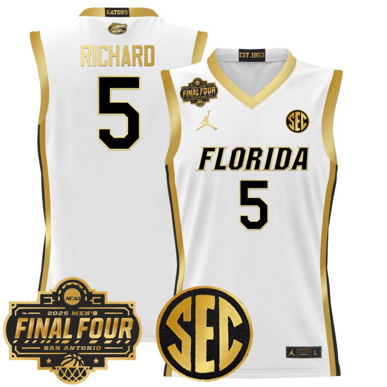 Men Florida Gators #5 Richard white 2025 Final Four Patch NCAA Jersey style 2->ncaa teams->NCAA Jersey